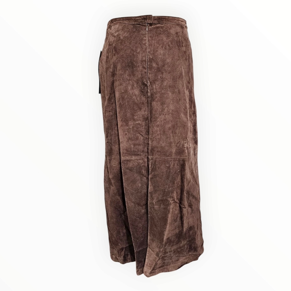 Vintage Y2k Nwt BRANDON THOMAS Real Suede Brown A-Line Long Skirt 10 - Picture 2 of 7